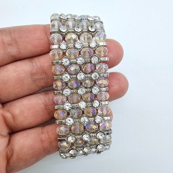 Rhinestone, Crystal Bead stretchy Bracelet, 1" - Picture 7 of 12